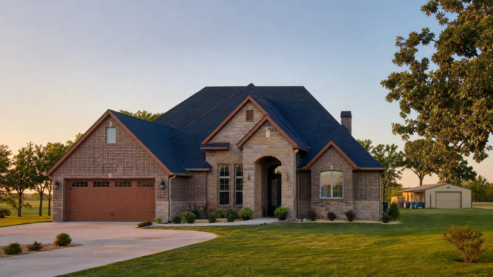 Residential roof in Choctaw, Oklahoma, an eastern OKC suburb mixing mid-century and new construction