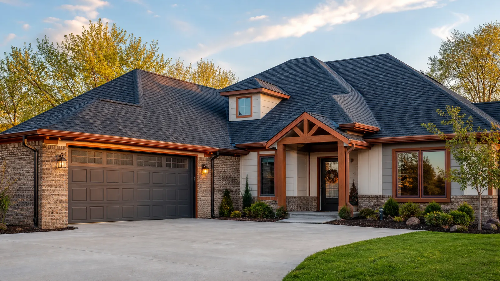 Post-2013 Moore, Oklahoma home with code-enhanced roof construction including hurricane straps and Class 4 impact-resistant shingles