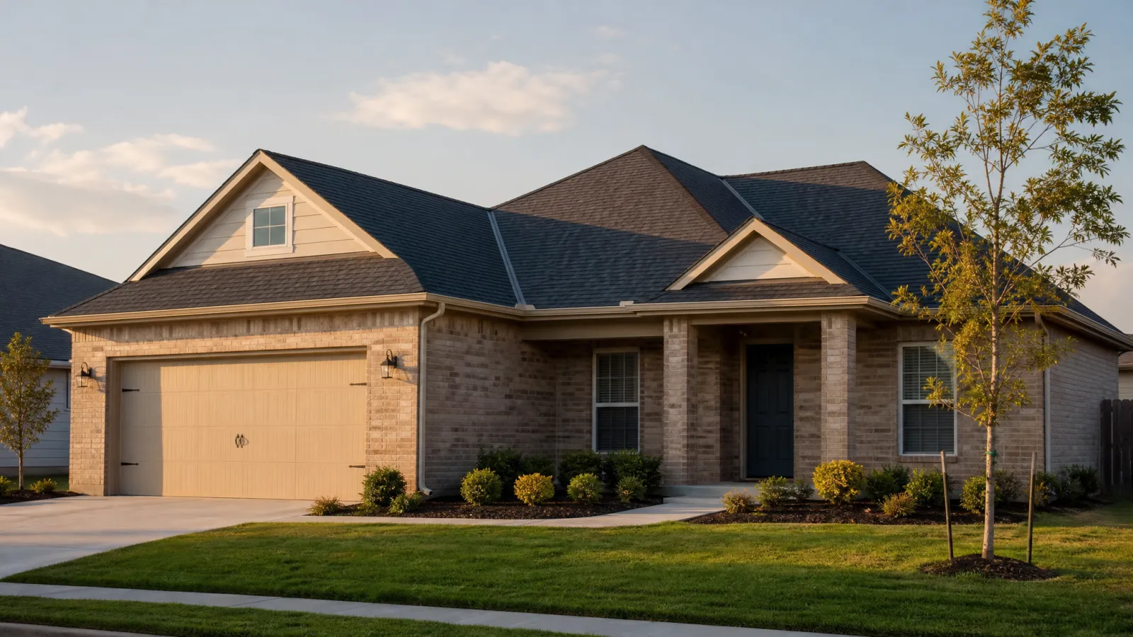 Class 4 impact-resistant architectural-shingle roof on a Mustang, Oklahoma new-construction home in a Mustang Public Schools district subdivision